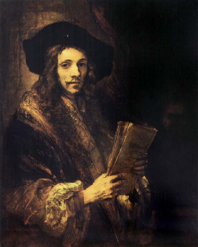 Rembrandt van rijn Portrait of a young madn holding a book oil painting image